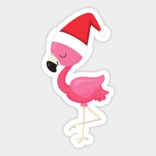 Christmas Flamingo, Pink Flamingo, Bird, Santa Hat Sticker